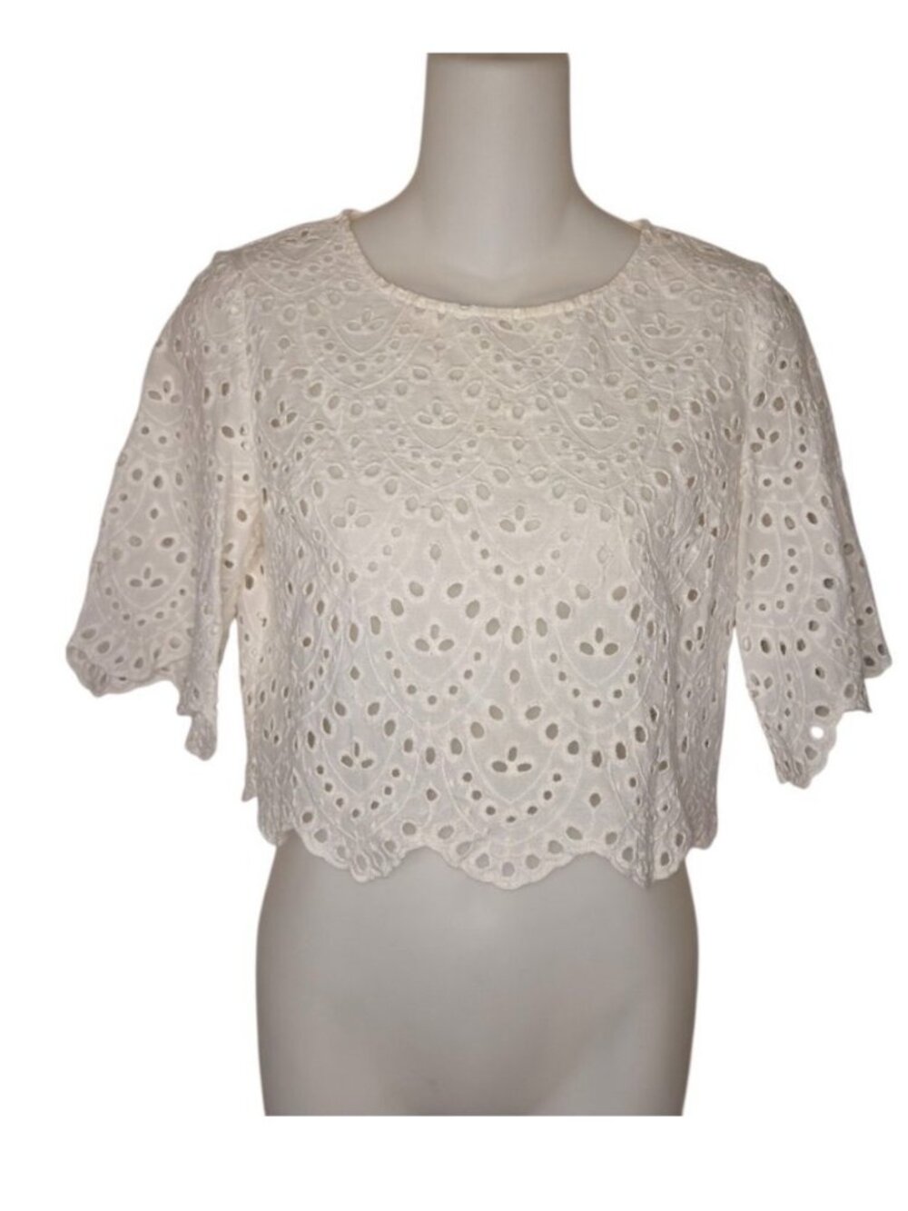 Madewell Lace Eyelet Embroidered Scalloped Crop Top Blouse Size S